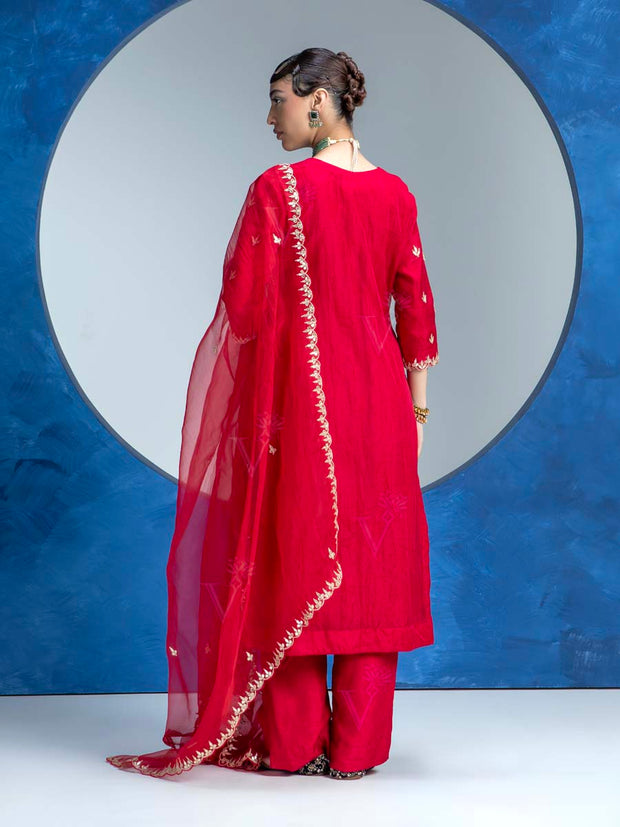 Red Embroided Kurta and Pant Set