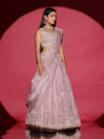 Sand Pink Organza Lehenga Set