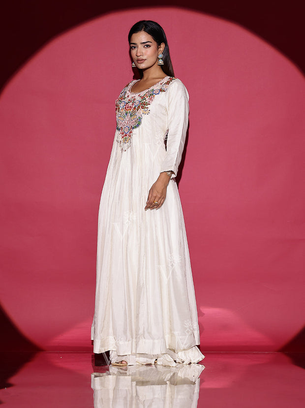 White Embroidered Silk Gown