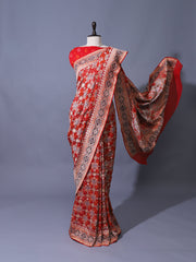 Red Georgette Zari Saree