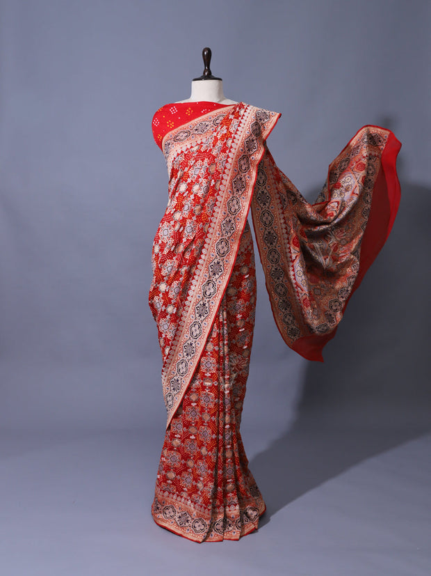 Red Georgette Zari Saree