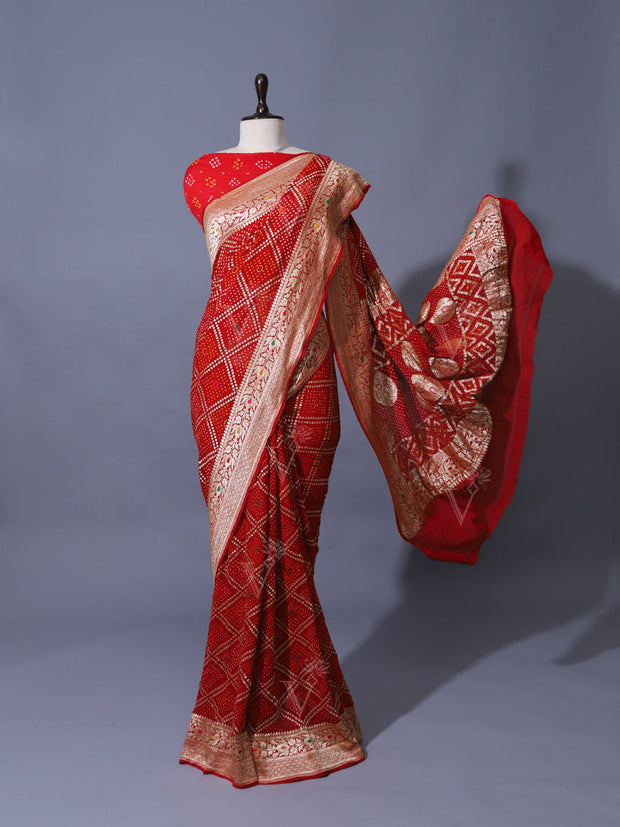 Red Georgette Zari Saree