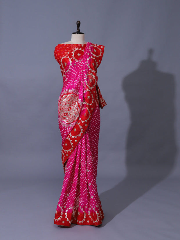 Pink Gajji Silk Zari Saree