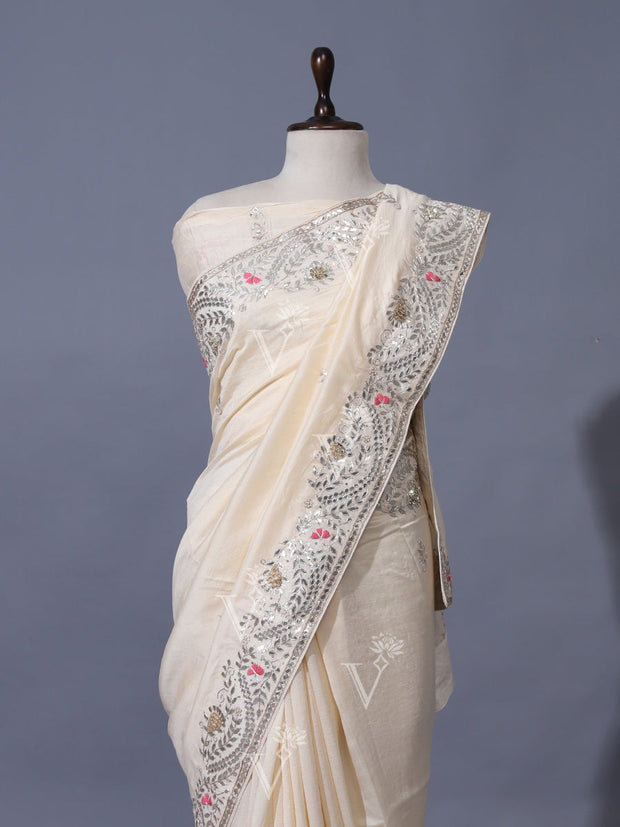 Off-White Vasansi Silk Gotta Patti Saree