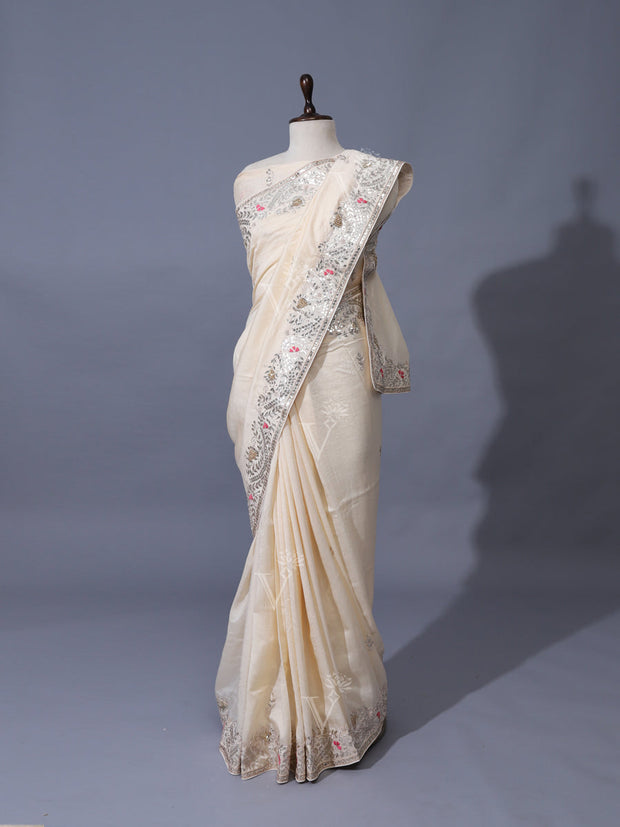 Off-White Vasansi Silk Gotta Patti Saree