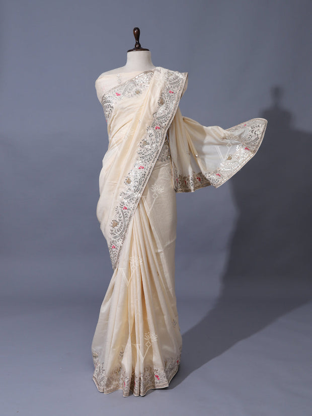 Off-White Vasansi Silk Gotta Patti Saree