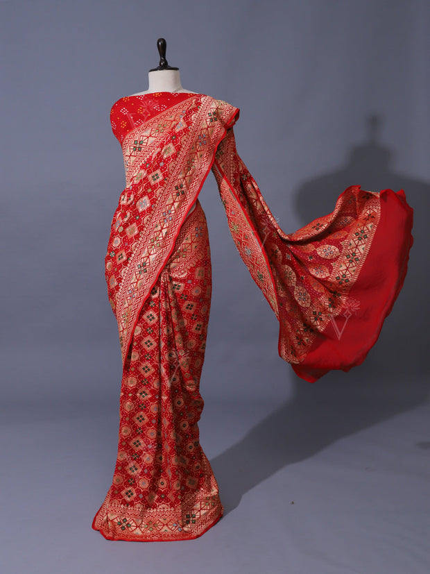 Red Georgette Zari Saree