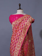 Pink and Red Georgette Zari Saree