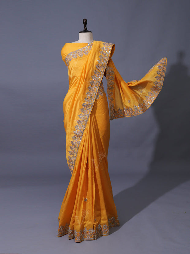 Yellow Vasansi Silk Gota Patti Saree