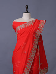 Coral Red Vasansi Silk Gota Patti Saree