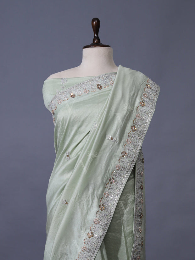 Green Vasansi Silk Gota Patti Saree