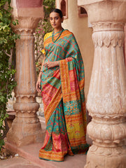 Green and Red Vasansi Silk Printed Saree