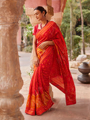 Orange Red Vasansi Silk Printed Saree