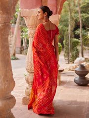 Orange Red Vasansi Silk Printed Saree