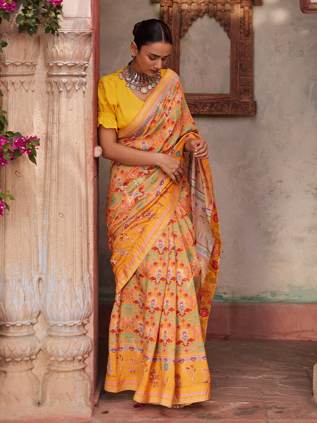 Yellow Vasansi Silk Printed Saree