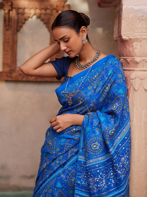 Blue Vasansi Silk Printed Saree