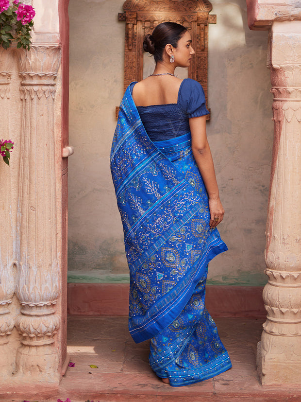 Blue Vasansi Silk Printed Saree