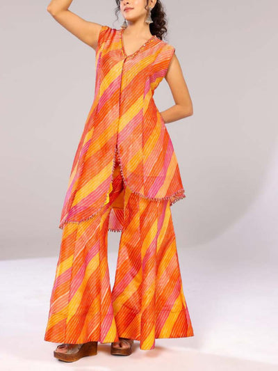 Orange and Pink Striped Kurta Plazzo Set