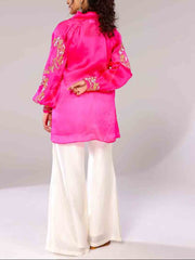 Fuchsia Pink Embroidered Shirt with Palazzo Pants