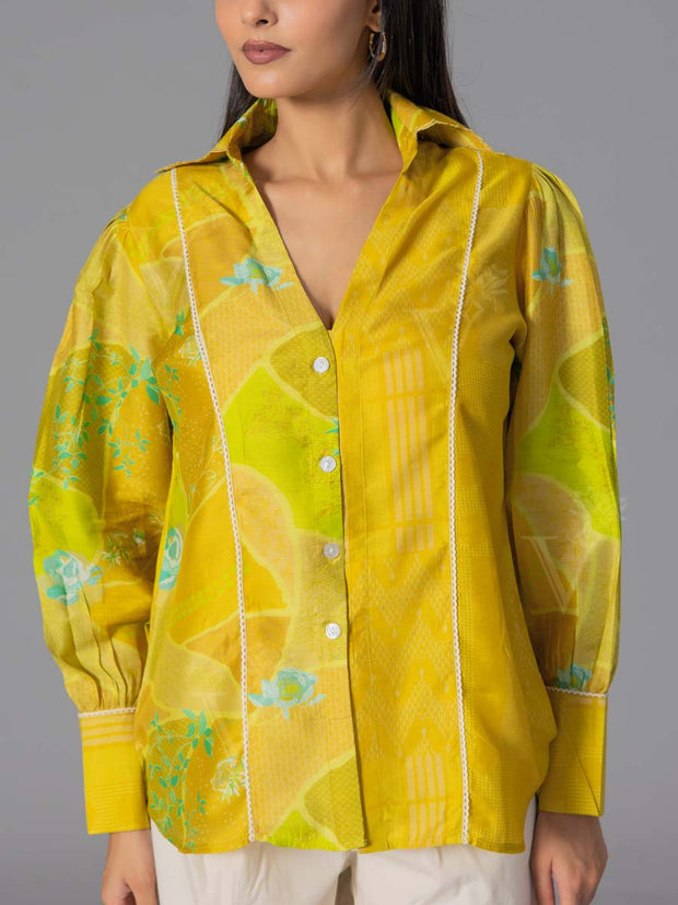 Lime Yellow Vasansi Silk Printed Top