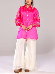 Fuchsia Pink Embroidered Shirt with Palazzo Pants