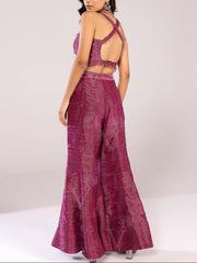Magenta Crop Top with Flared Pants