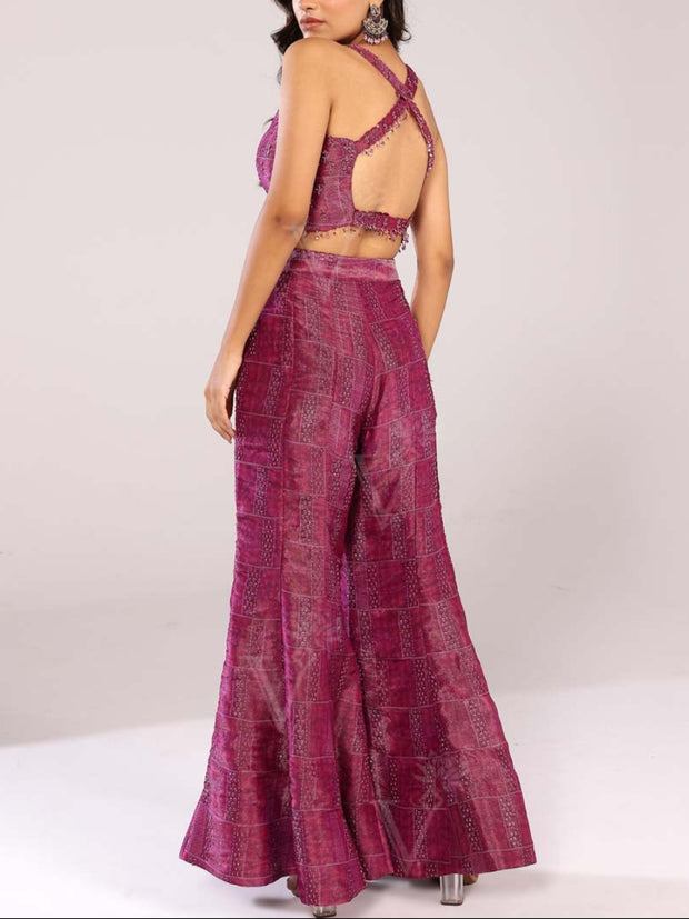 Magenta Crop Top with Flared Pants