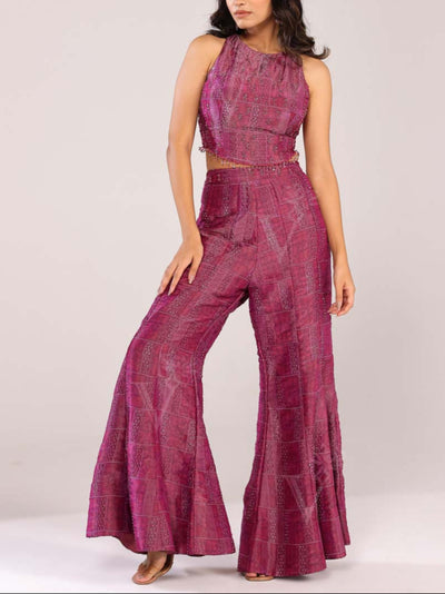 Magenta Crop Top with Flared Pants