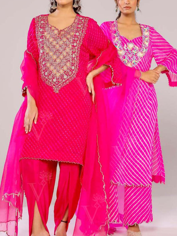 Pink Mothda Embroidered Kurta and Dhoti Set