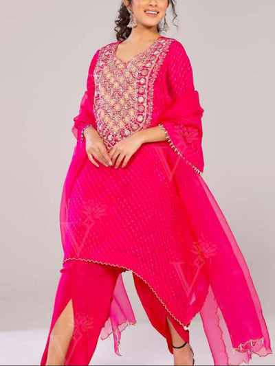 Pink Mothda Embroidered Kurta and Dhoti Set