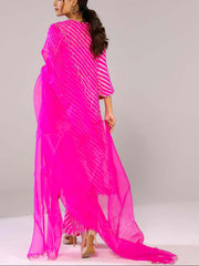 Pink Leheriya Embroidered Bustier and Pant Set