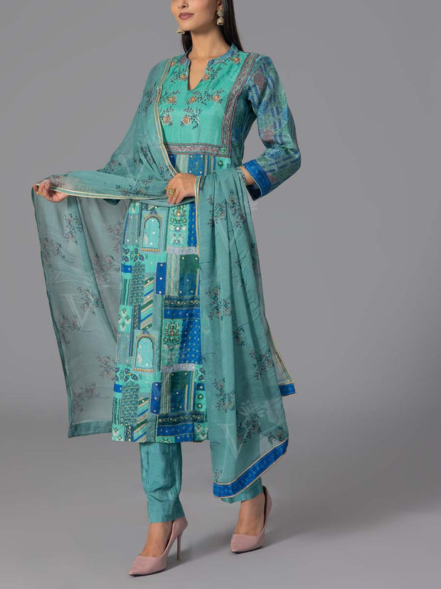 Blue Vasansi Silk Printed Suit Set