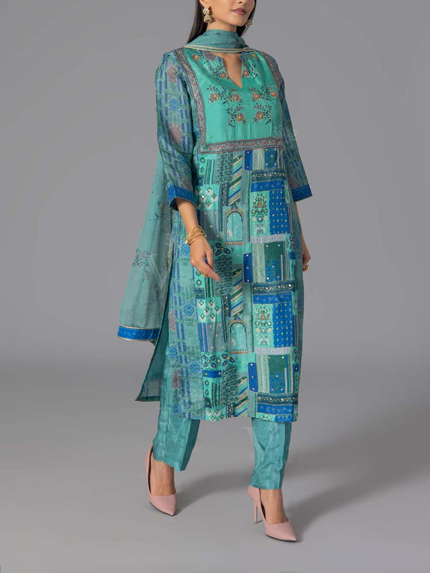 Blue Vasansi Silk Printed Suit Set
