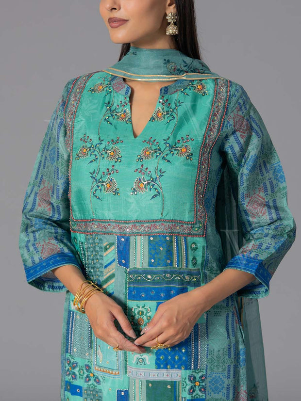 Blue Vasansi Silk Printed Suit Set