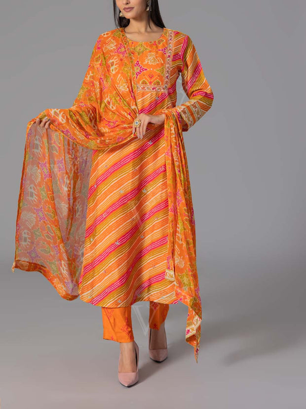 Orange Vasansi Silk Printed Suit Set