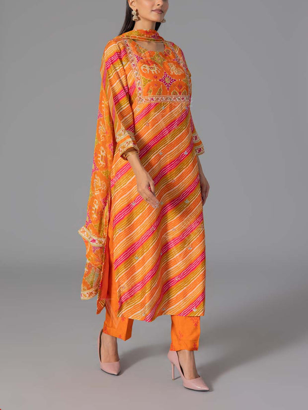 Orange Vasansi Silk Printed Suit Set