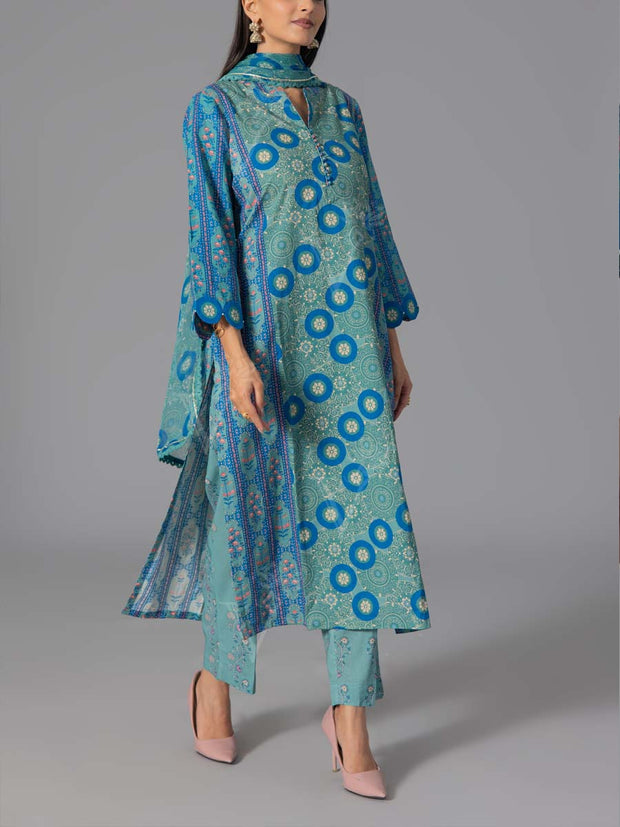 Blue Cotton Printed Suit Set