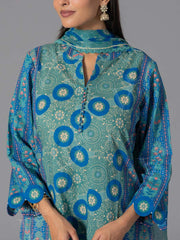 Blue Cotton Printed Suit Set