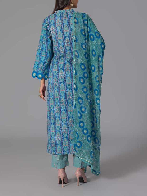 Blue Cotton Printed Suit Set