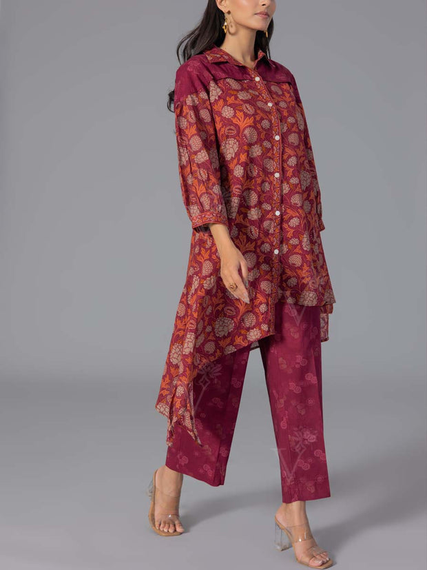 Maroon Cotton Printed Co-Ord Set