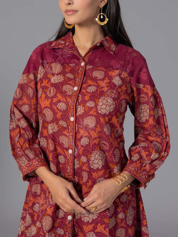 Maroon Cotton Printed Co-Ord Set