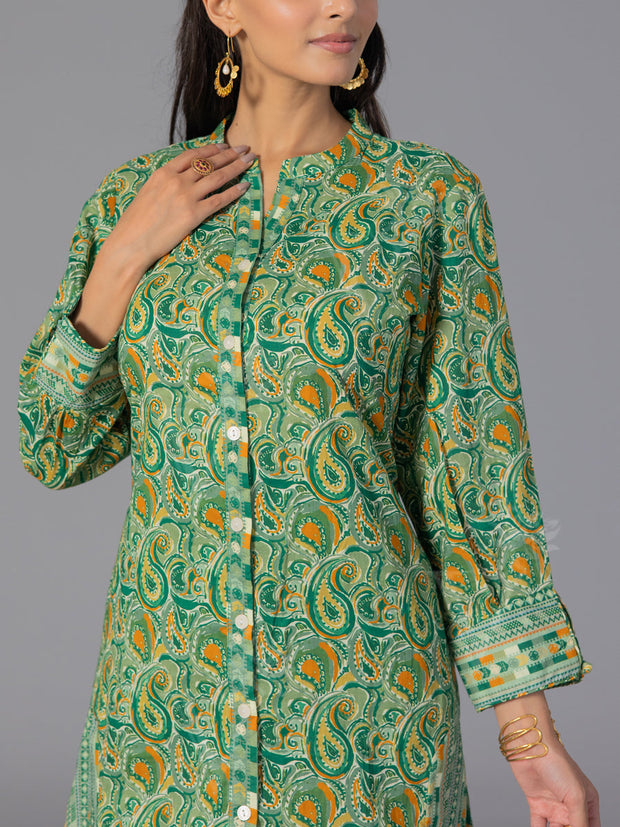 Green Cotton Printed Co-Ord Set