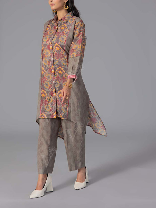 Grey Cotton Printed Co-Ord Set