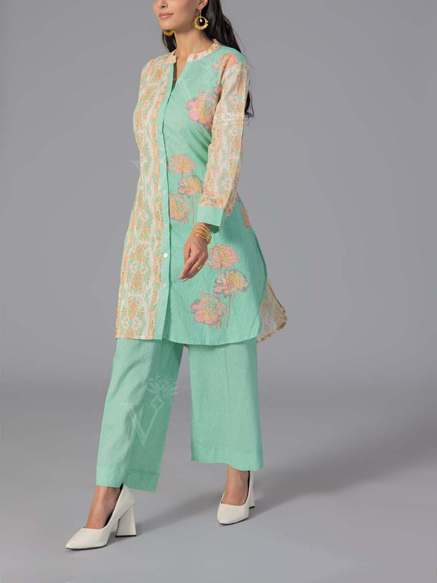 Green Cotton Printed Co-Ord Set