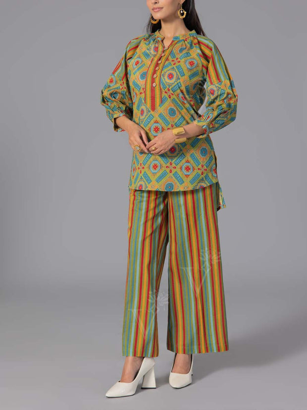 Green Cotton Printed Co-Ord Set