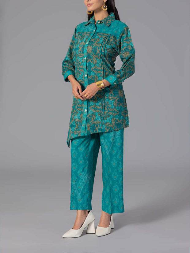 Green Cotton Printed Co-Ord Set