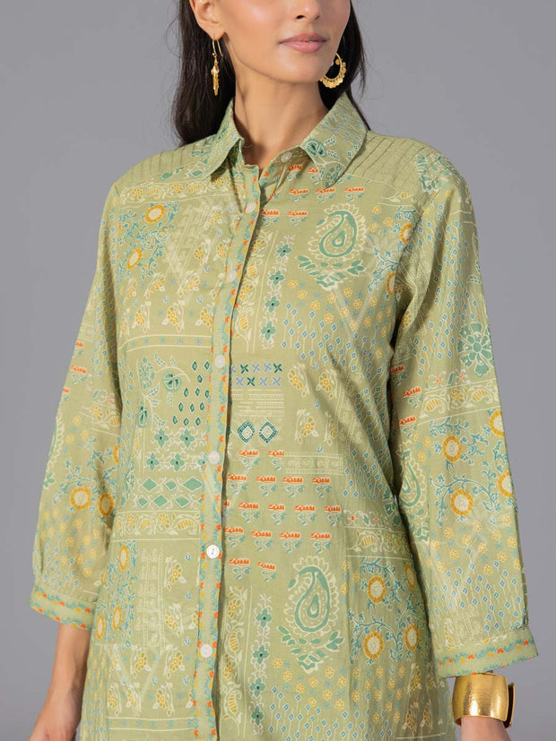 Green Cotton Printed Co-Ord Set