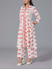 Red Cotton Flex Kurta and Pant Set