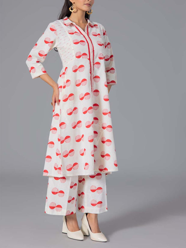 Red Cotton Flex Kurta and Pant Set