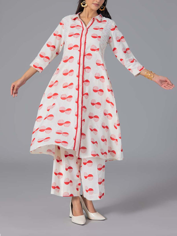 Red Cotton Flex Kurta and Pant Set
